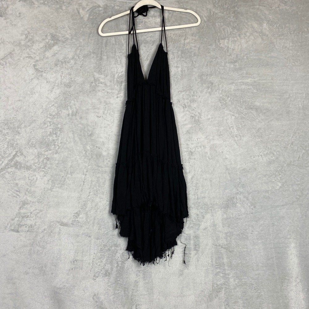 Mustard Seed Black Halter Dress Pockets Womens Large Boho Vacation Festival